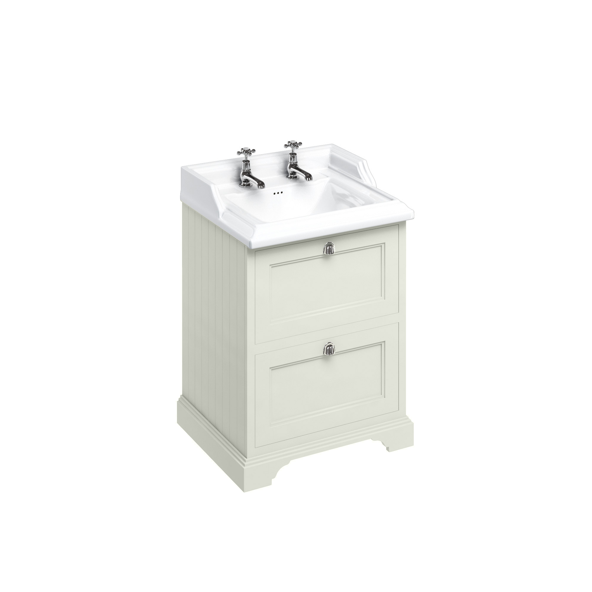 Freestanding 65 Vanity Unit with 2 drawers - Sand and Classic basin 2 tap holes